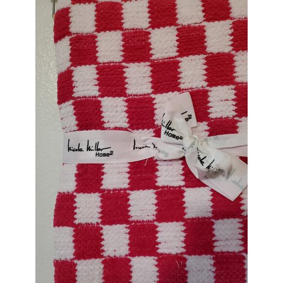 Nicole Miller Home Chenille Throw Blanket Pink White Checkered Fringe 50x70 New - Picture 2 of 13